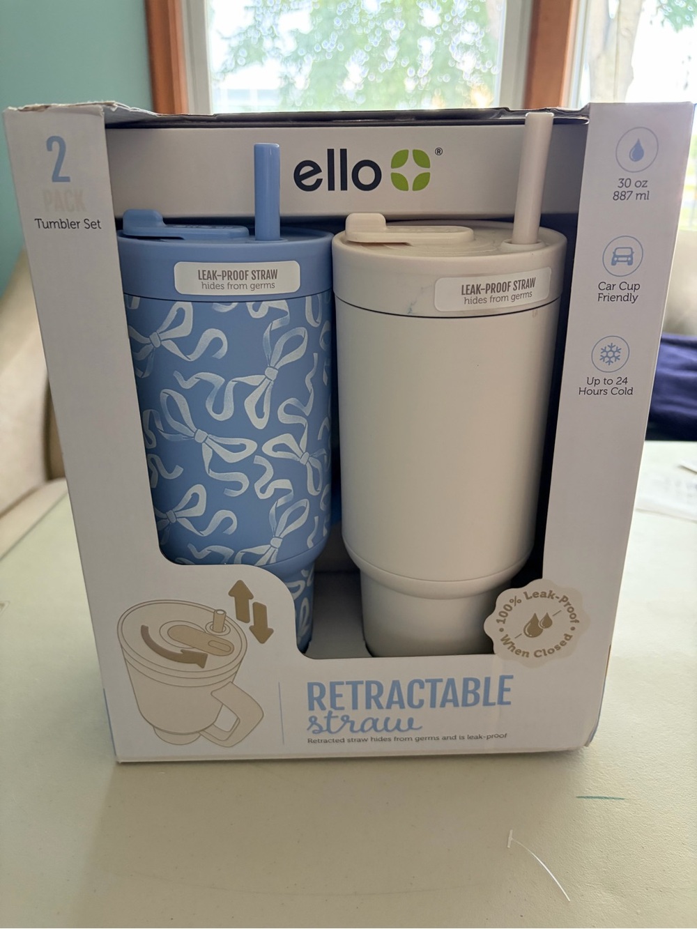Ello Retractable Straw Tumbler Set — Blue & White